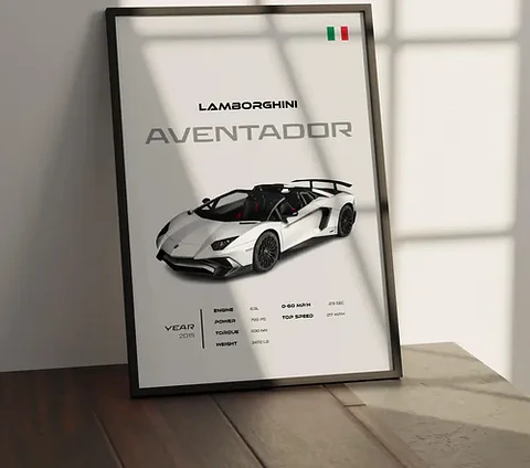 Cuadro Auto Lamborghini Aventador Roadster Deportivo + Marco