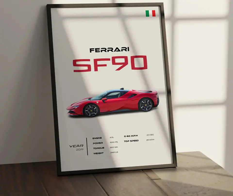 Cuadro Auto Ferrari Sf90 Deportivo + Marco 1