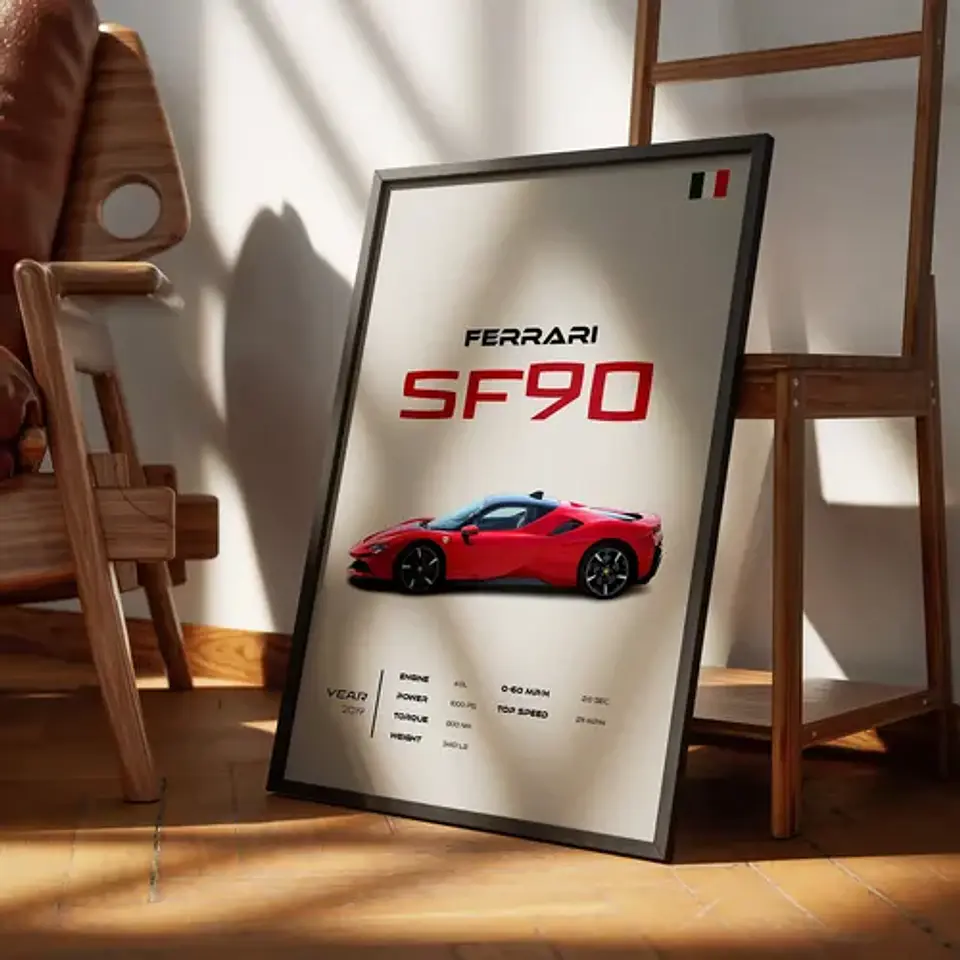Cuadro Auto Ferrari Sf90 Deportivo + Marco 2