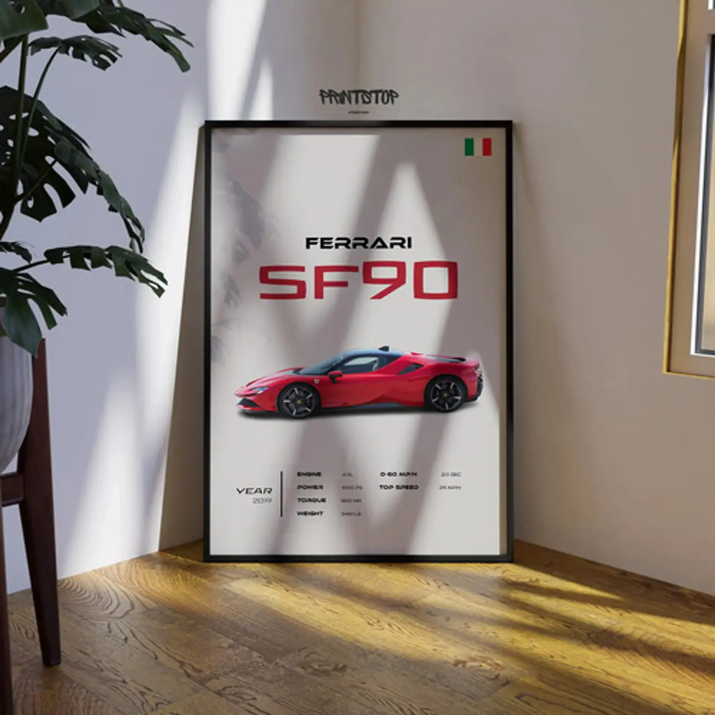 Cuadro Auto Ferrari Sf90 Deportivo + Marco 3