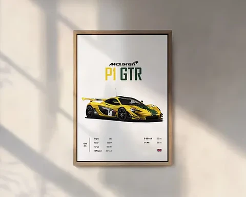 Cuadro Auto Mclaren P1 Gtr Senna Deportivo + Marco Negro