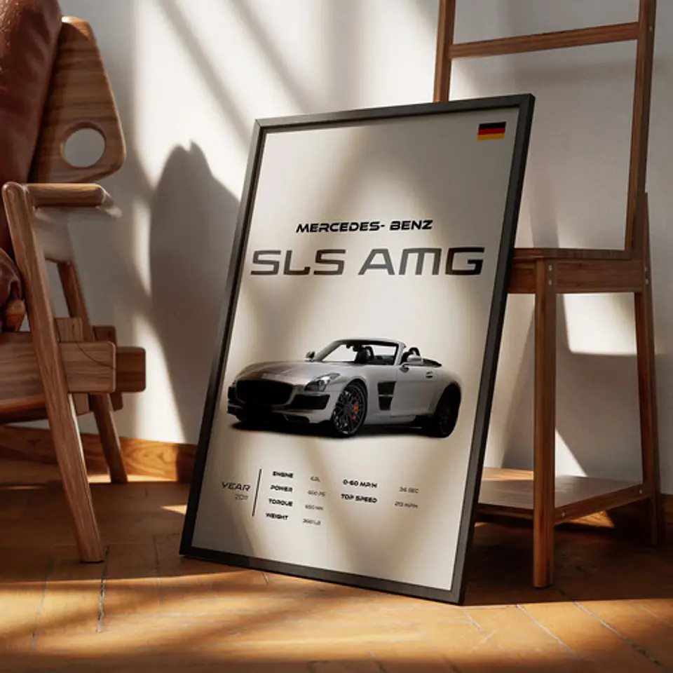 Cuadro Auto Mercedes Benz Sls Amg Deportivo + Marco 1