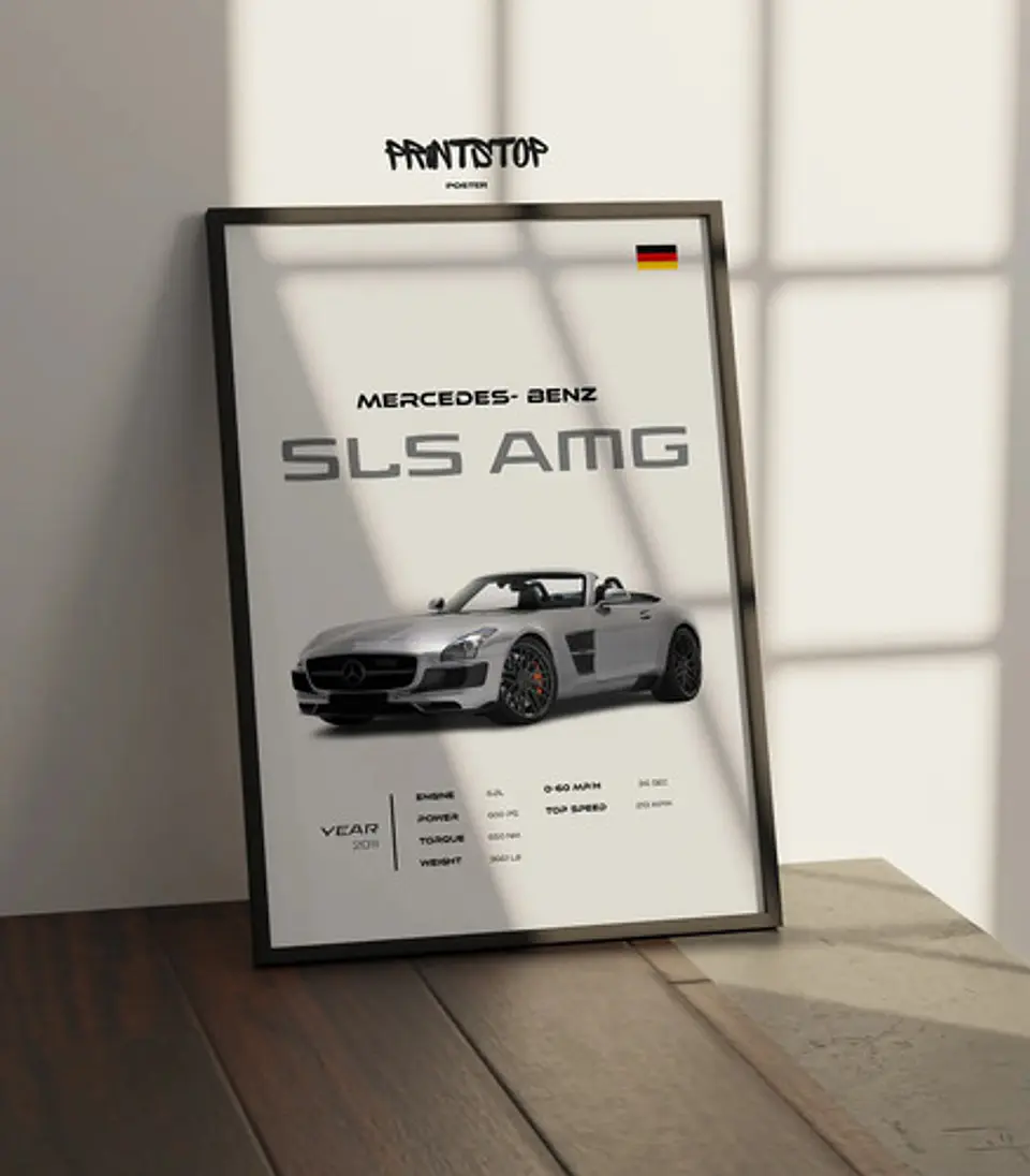 Cuadro Auto Mercedes Benz Sls Amg Deportivo + Marco 2