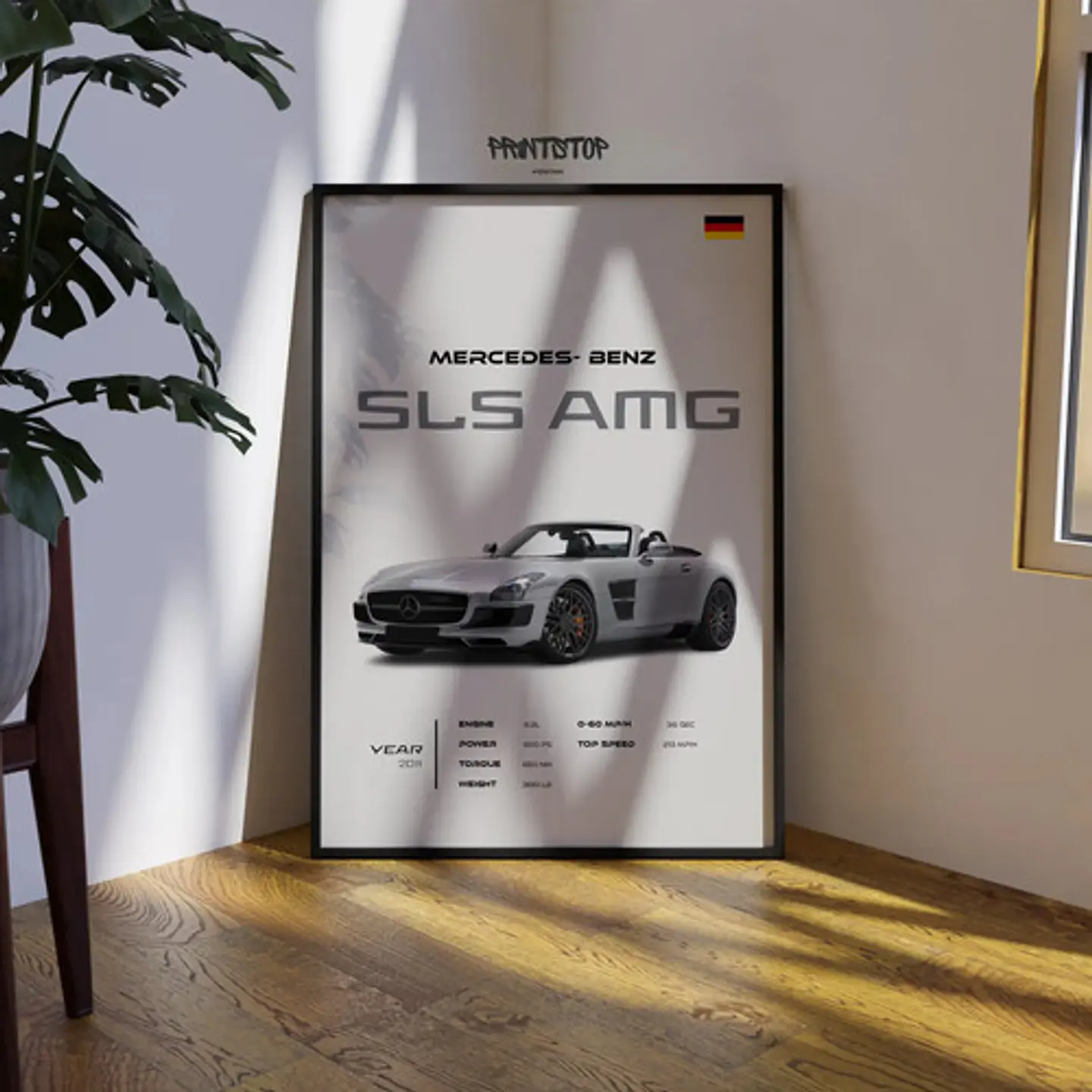 Cuadro Auto Mercedes Benz Sls Amg Deportivo + Marco 3