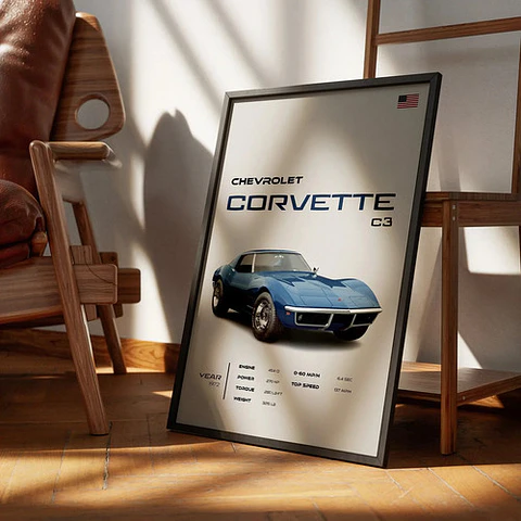 Cuadro Auto Chevrolet Corvette C3 Deportivo + Marco