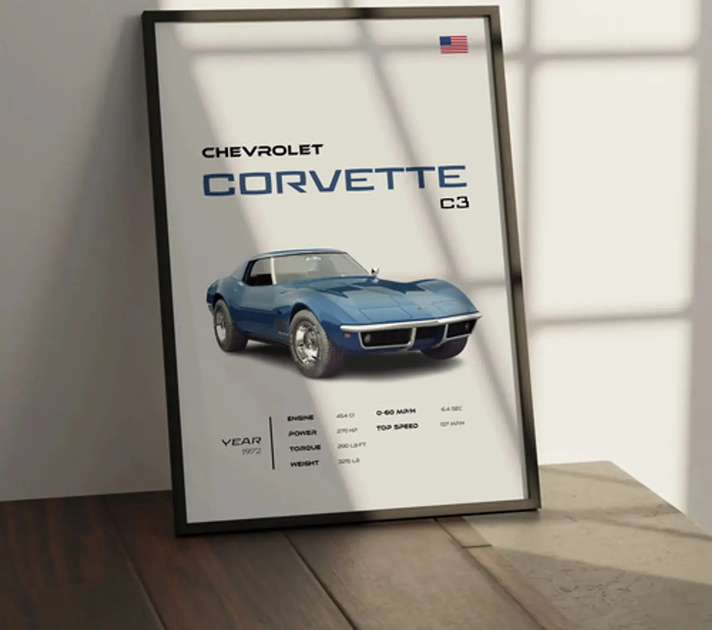 Cuadro Auto Chevrolet Corvette C3 Deportivo + Marco 2