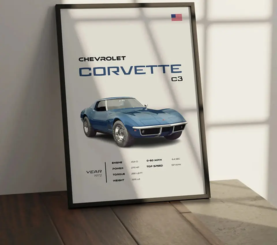Cuadro Auto Chevrolet Corvette C3 Deportivo + Marco 2