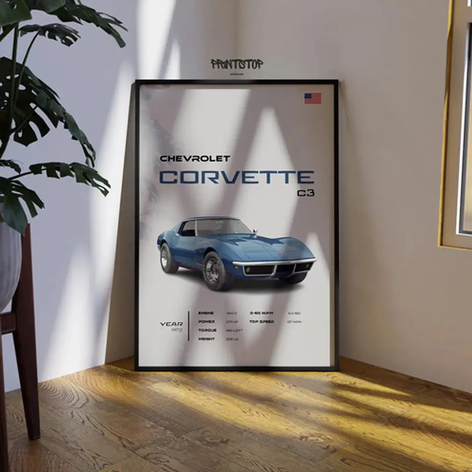Cuadro Auto Chevrolet Corvette C3 Deportivo + Marco 3