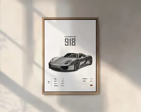 Cuadro Auto Porsche 918 Deportivo + Marco Negro