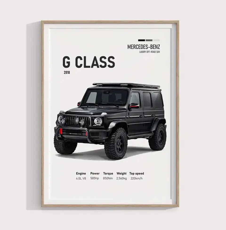 Cuadro Camioneta Mercedes-benz G-class Negro + Marco 2