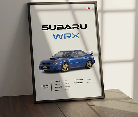 Cuadro Auto Subaru Wrx Azul Deportivo + Marco