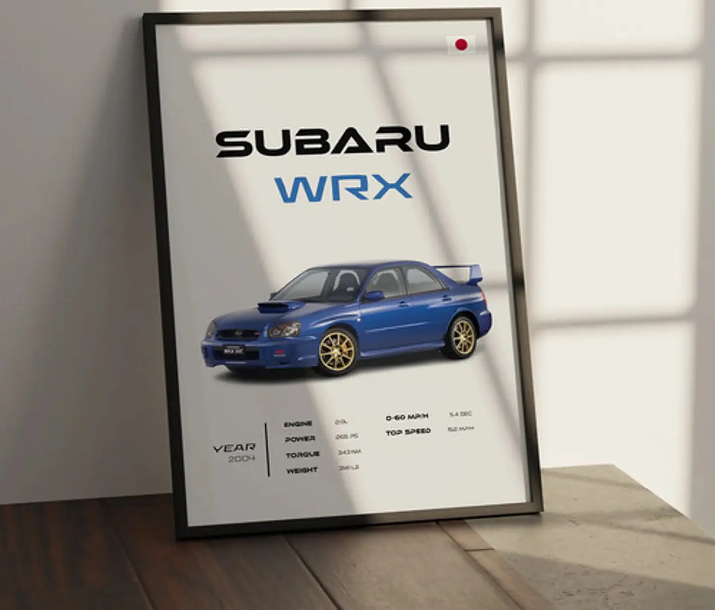 Cuadro Auto Subaru Wrx Azul Deportivo + Marco 1