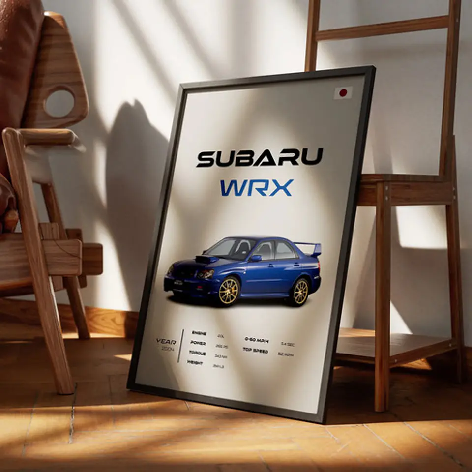 Cuadro Auto Subaru Wrx Azul Deportivo + Marco 2