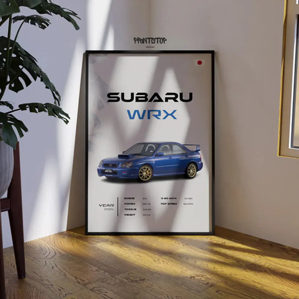 Cuadro Auto Subaru Wrx Azul Deportivo + Marco 3