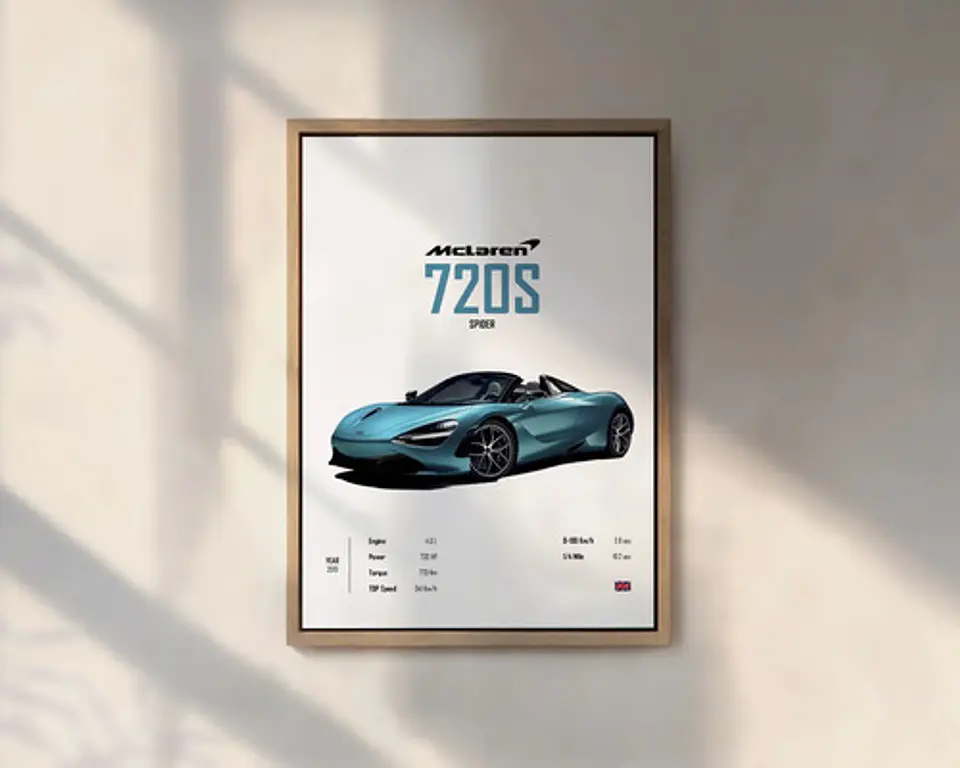 Cuadro Auto Mclaren 720s Deportivo + Marco Negro 1