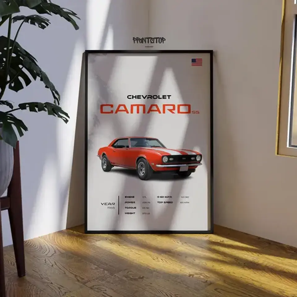 Cuadro Auto 1968 Chevrolet Camaro Ss Deportivo + Marco 3