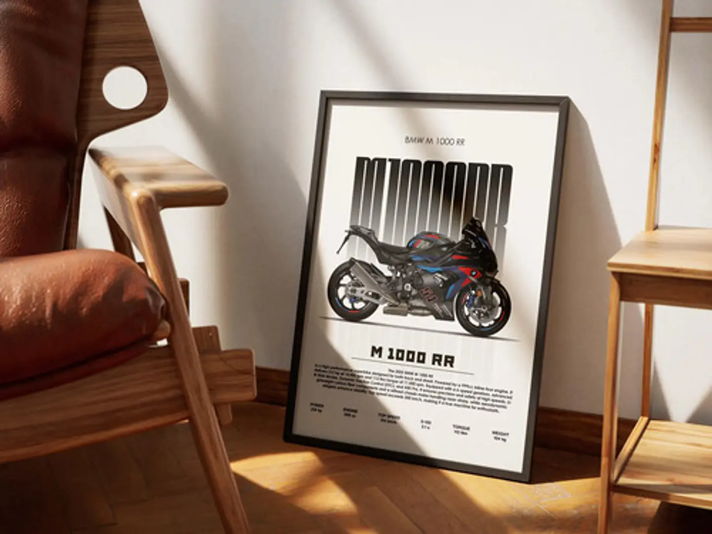Cuadro Bmw M 1000 Rr Superbike Negra Deportivo + Marco Negro 1