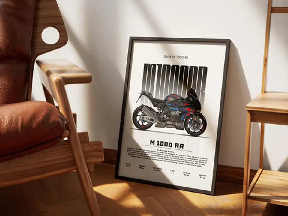 Cuadro Bmw M 1000 Rr Superbike Negra Deportivo + Marco Negro 1