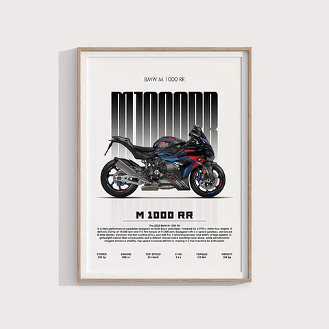 Cuadro Bmw M 1000 Rr Superbike Negra Deportivo + Marco Negro
