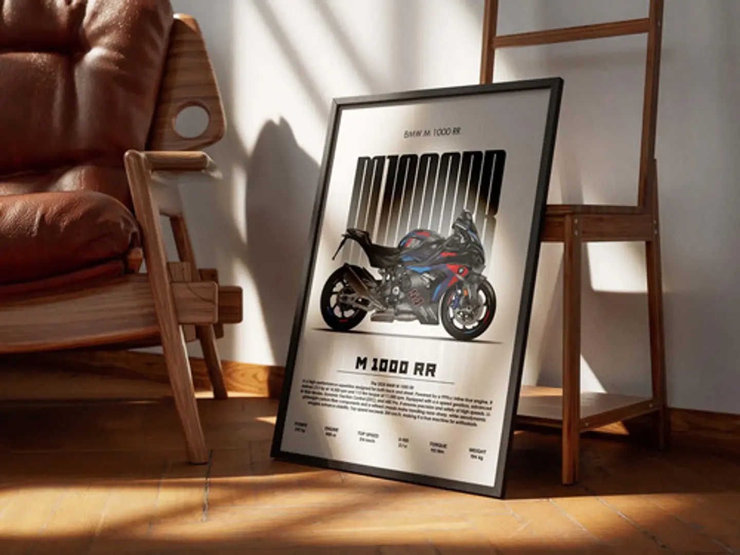 Cuadro Bmw M 1000 Rr Superbike Negra Deportivo + Marco Negro 3