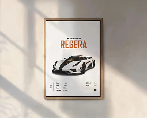 Cuadro Auto Koenigsegg Regera Deportivo + Marco Negro