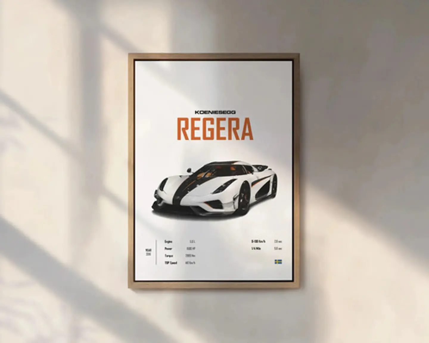 Cuadro Auto Koenigsegg Regera Deportivo + Marco Negro 1