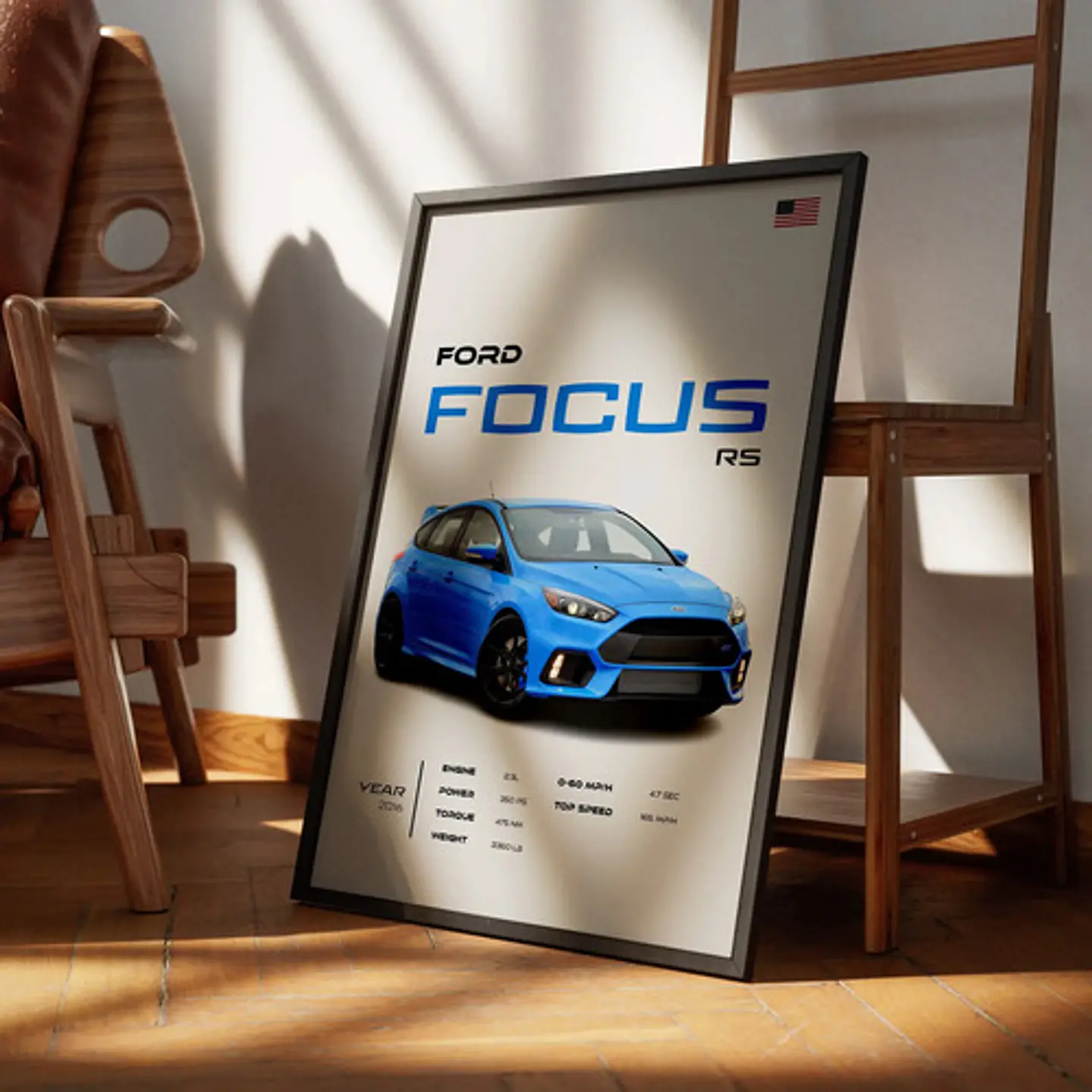 Cuadro Auto Ford Focus Rs Deportivo + Marco 1