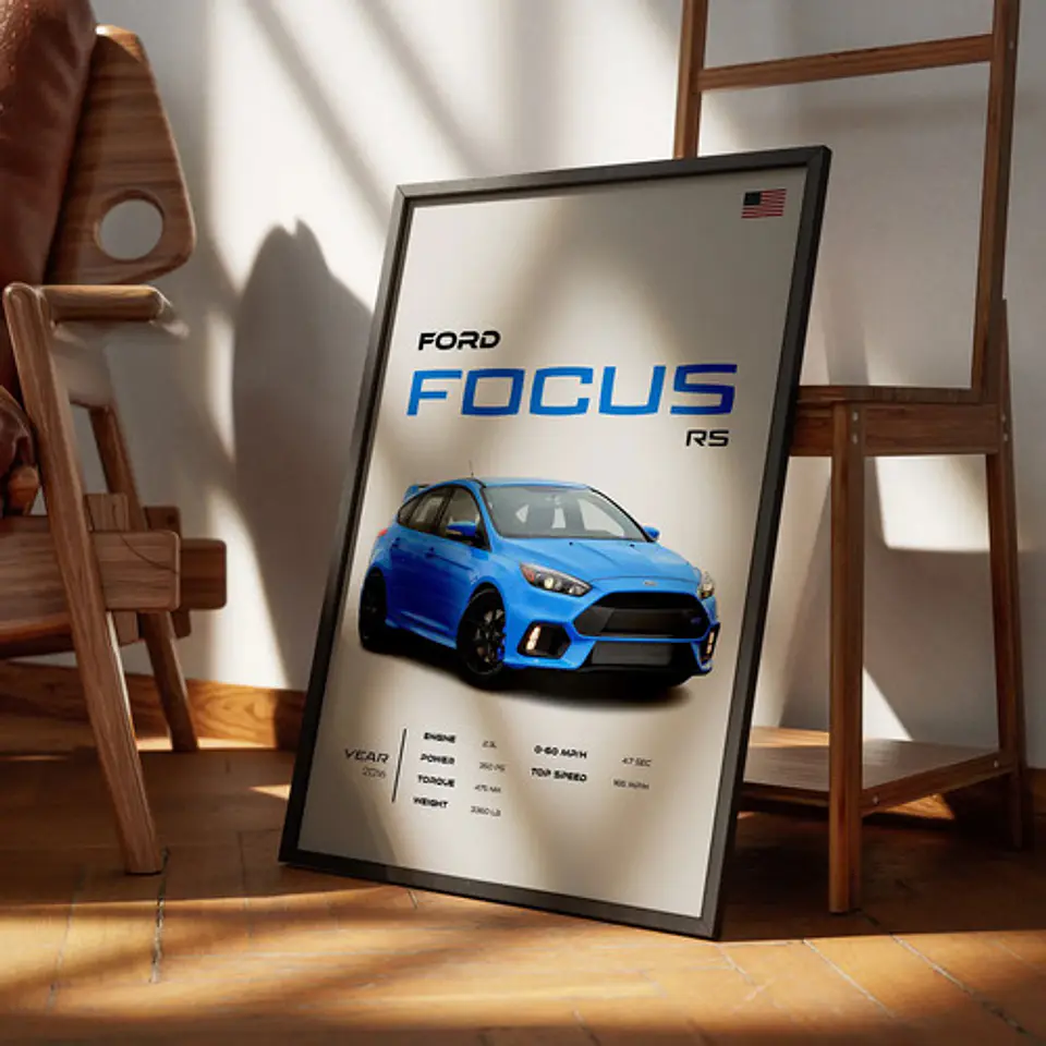 Cuadro Auto Ford Focus Rs Deportivo + Marco 1