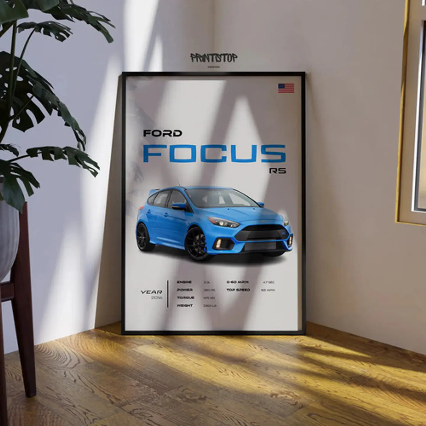 Cuadro Auto Ford Focus Rs Deportivo + Marco 2