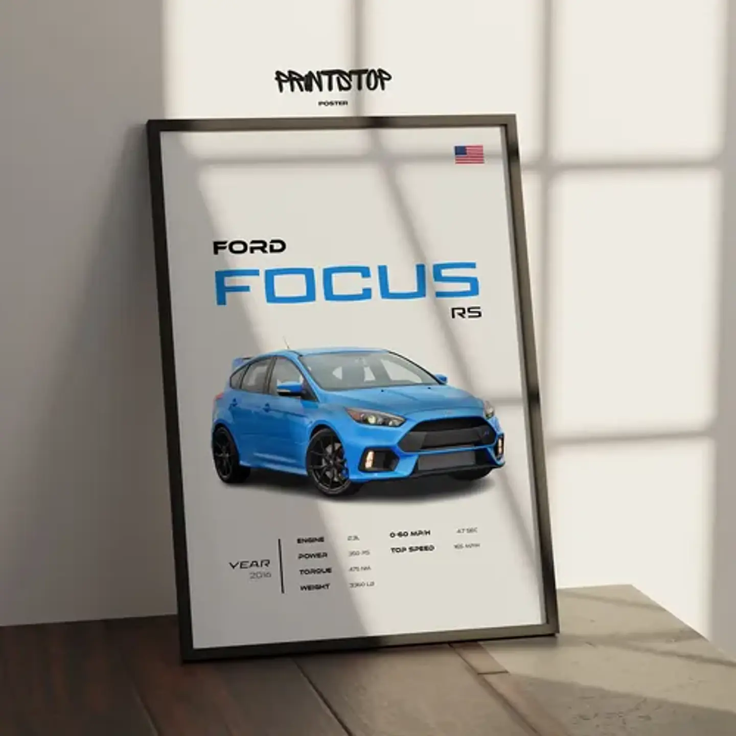 Cuadro Auto Ford Focus Rs Deportivo + Marco 3