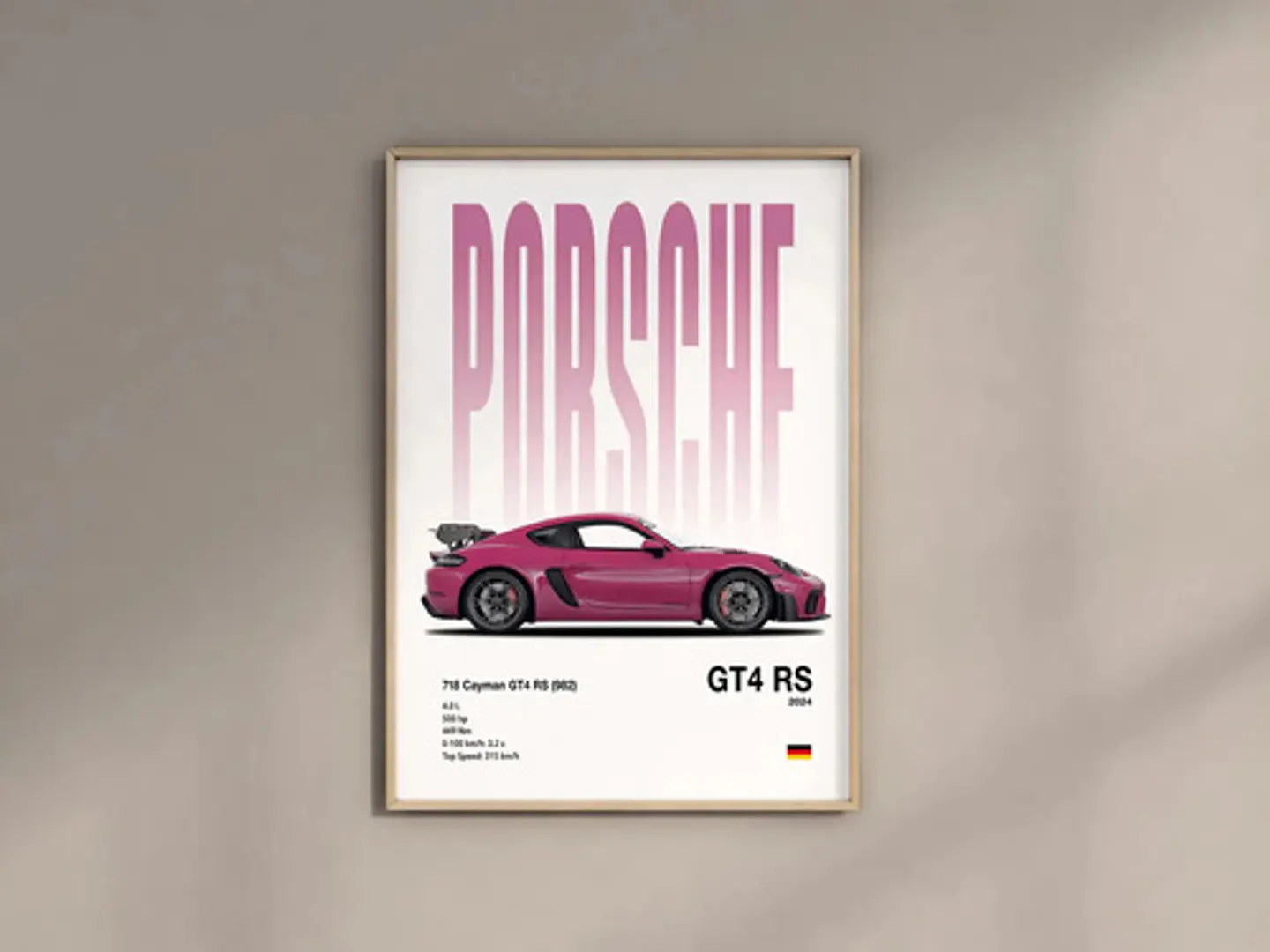 Cuadros Pink Porsche 911 Rosa Deportivo + Marco Negro 2