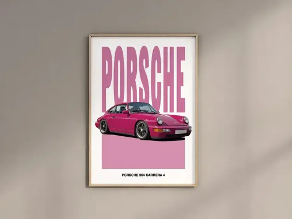 Cuadros Pink Porsche 911 Rosa Deportivo + Marco Negro 3