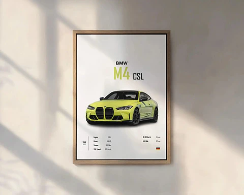 Cuadro Auto Bmw M4 Yellow Deportivo + Marco Negro