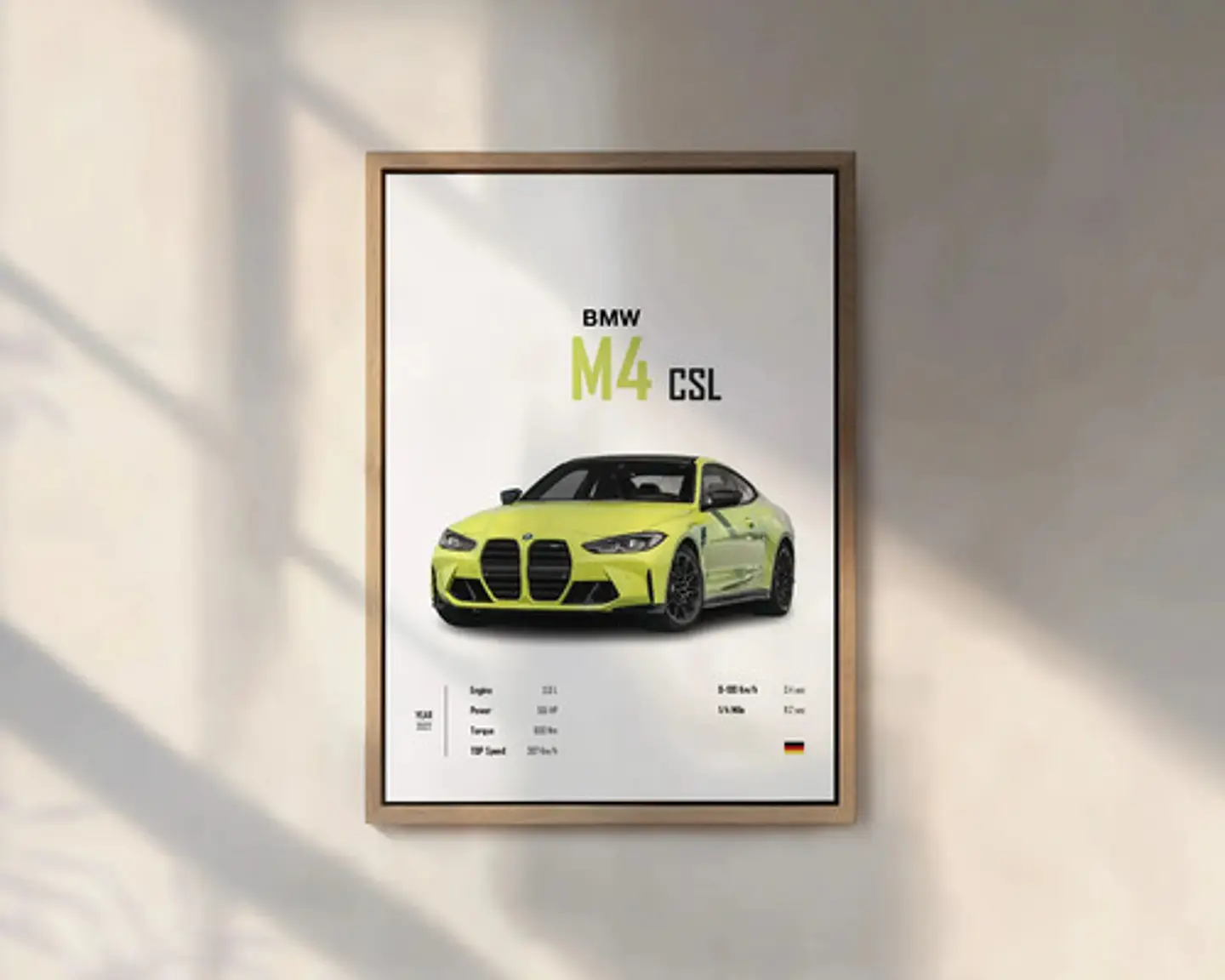 Cuadro Auto Bmw M4 Yellow Deportivo + Marco Negro 1