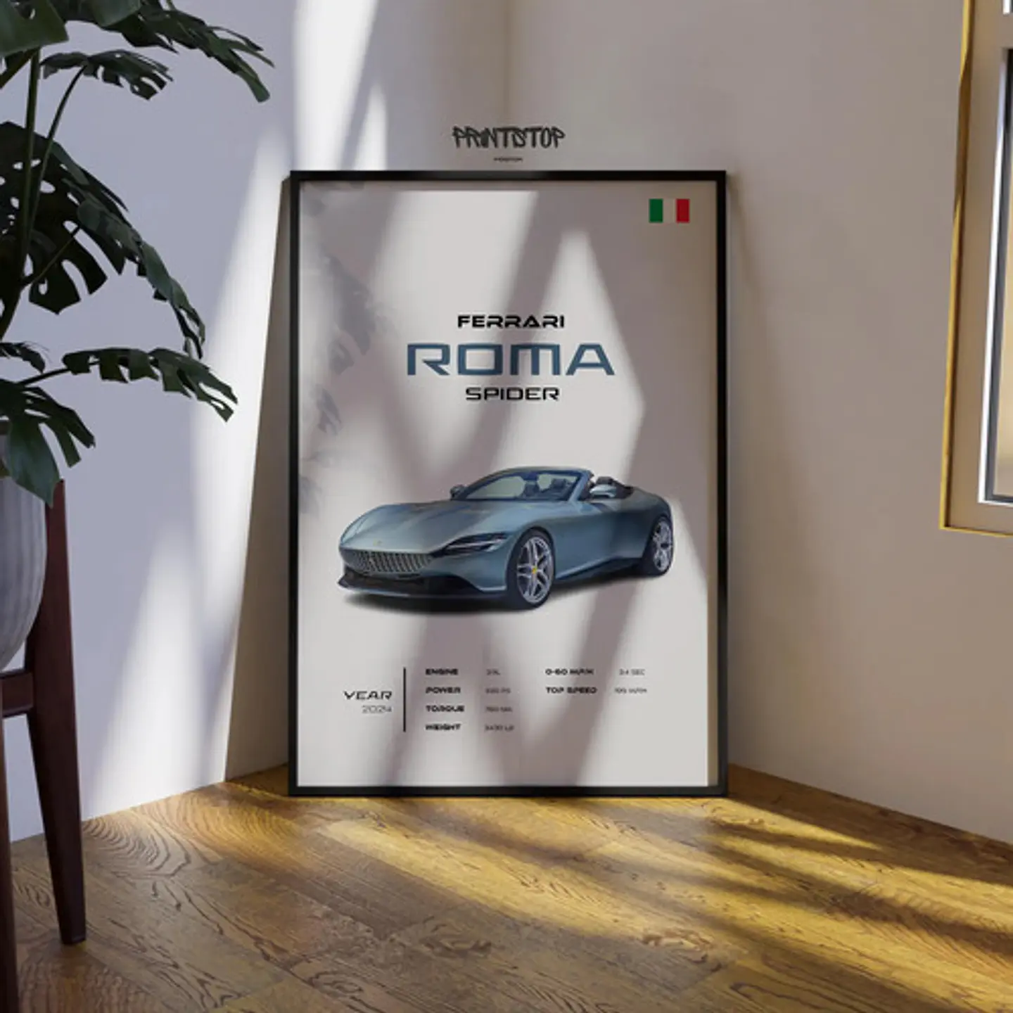 Cuadro Auto Ferrari Roma Spider Deportivo + Marco 3