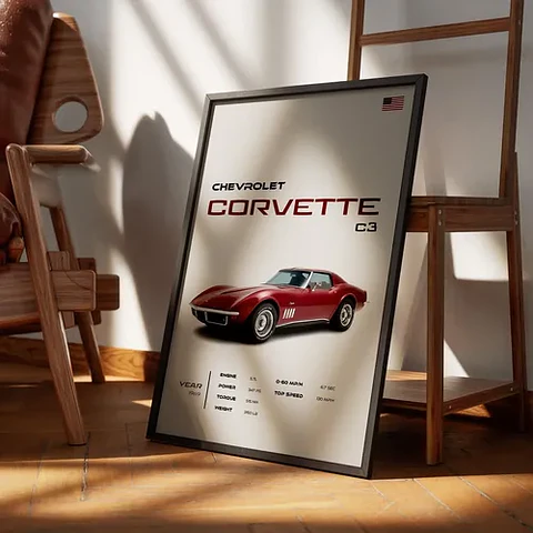 Cuadro Auto Chevrolet Corvette C3 Rojo Deportivo + Marco