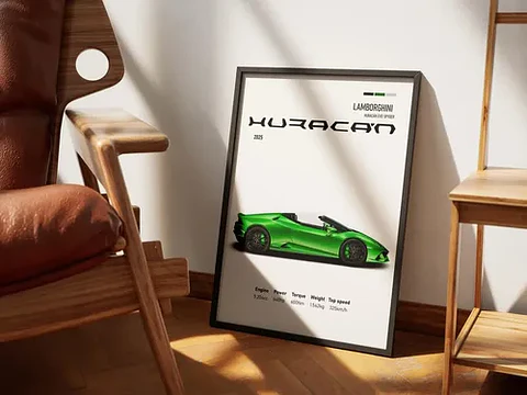 Cuadro Lamborghini Huracán Evo Spyder Deportivo Verde+ Marco