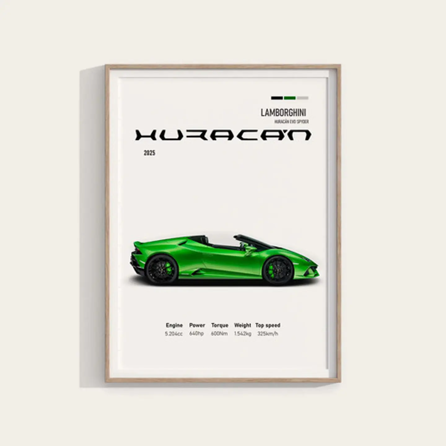 Cuadro Lamborghini Huracán Evo Spyder Deportivo Verde+ Marco 2
