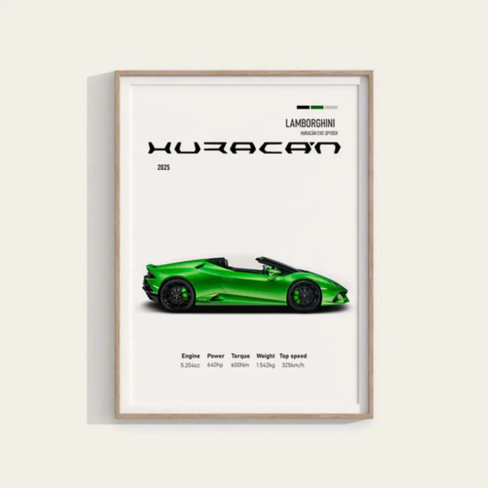 Cuadro Lamborghini Huracán Evo Spyder Deportivo Verde+ Marco 2