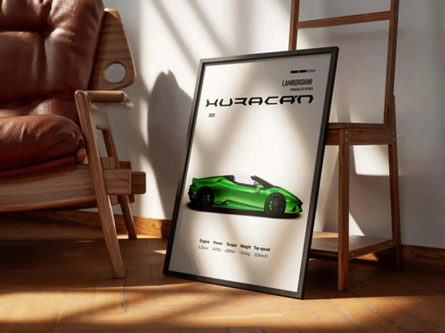 Cuadro Lamborghini Huracán Evo Spyder Deportivo Verde+ Marco 3