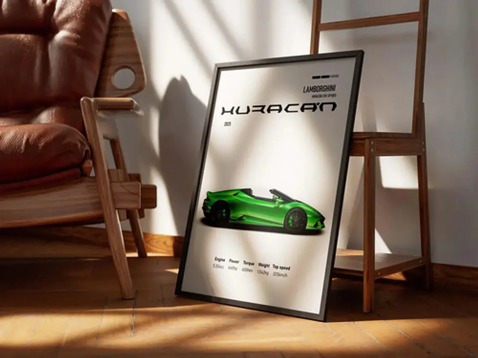Cuadro Lamborghini Huracán Evo Spyder Deportivo Verde+ Marco 3