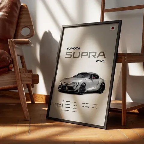 Cuadro Auto Toyota Supra Mk5 Gris Deportivo + Marco