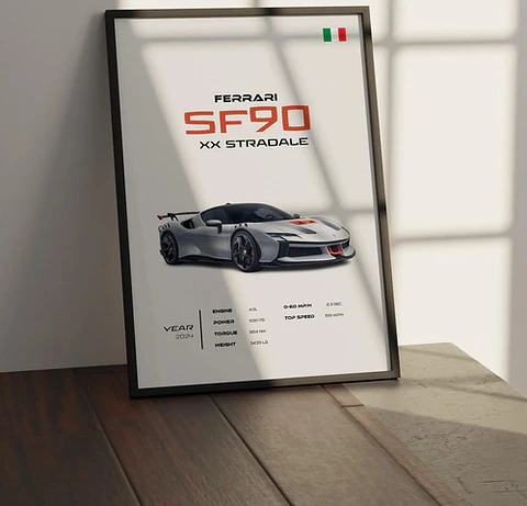 Cuadro Auto Ferrari Sf90 Xx Stradale Deportivo + Marco