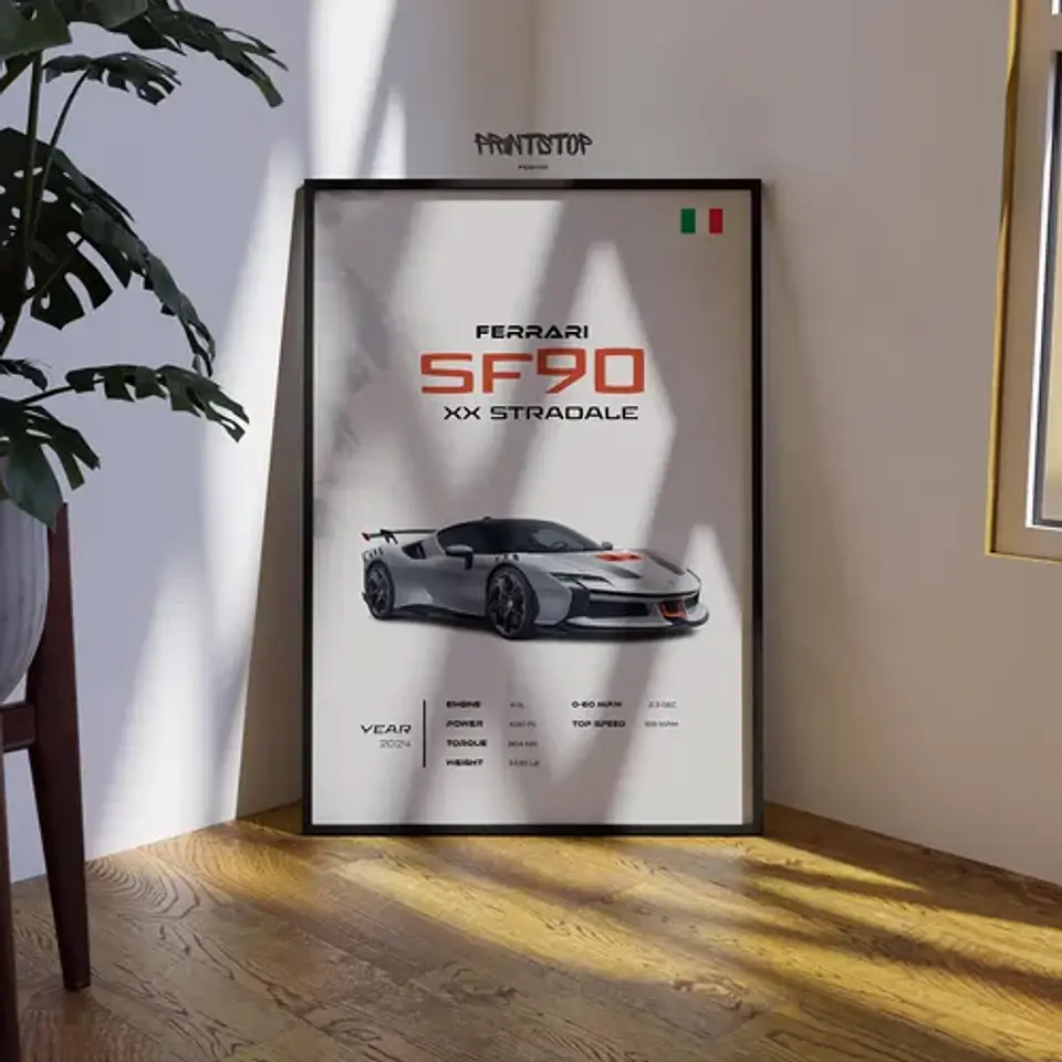 Cuadro Auto Ferrari Sf90 Xx Stradale Deportivo + Marco 3