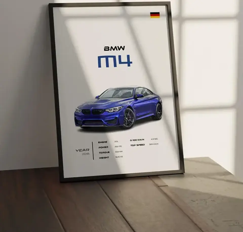 Cuadro Auto Bmw M4 Deportivo + Marco 1