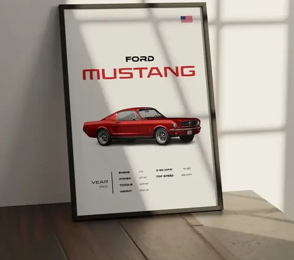Cuadro Auto 1965 Ford Mustang  Deportivo + Marco 1