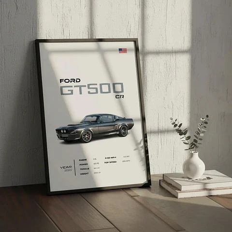 Cuadro Auto Ford Mustang Shelby Gt 500 Cr Deportivo + Marco