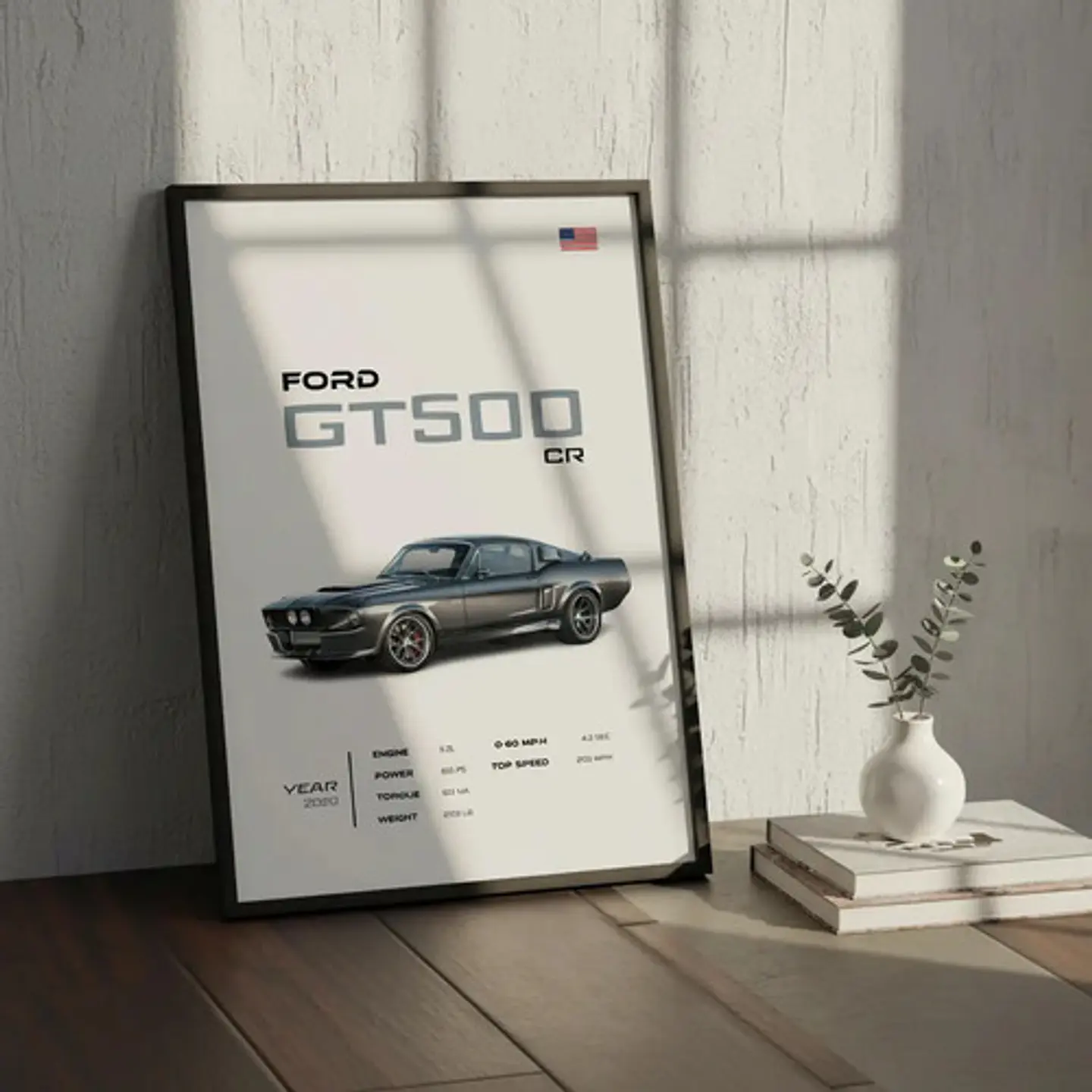 Cuadro Auto Ford Mustang Shelby Gt 500 Cr Deportivo + Marco 1