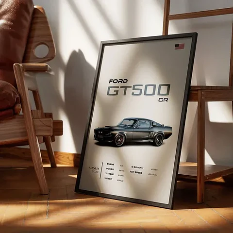 Cuadro Auto Ford Mustang Shelby Gt 500 Cr Deportivo + Marco