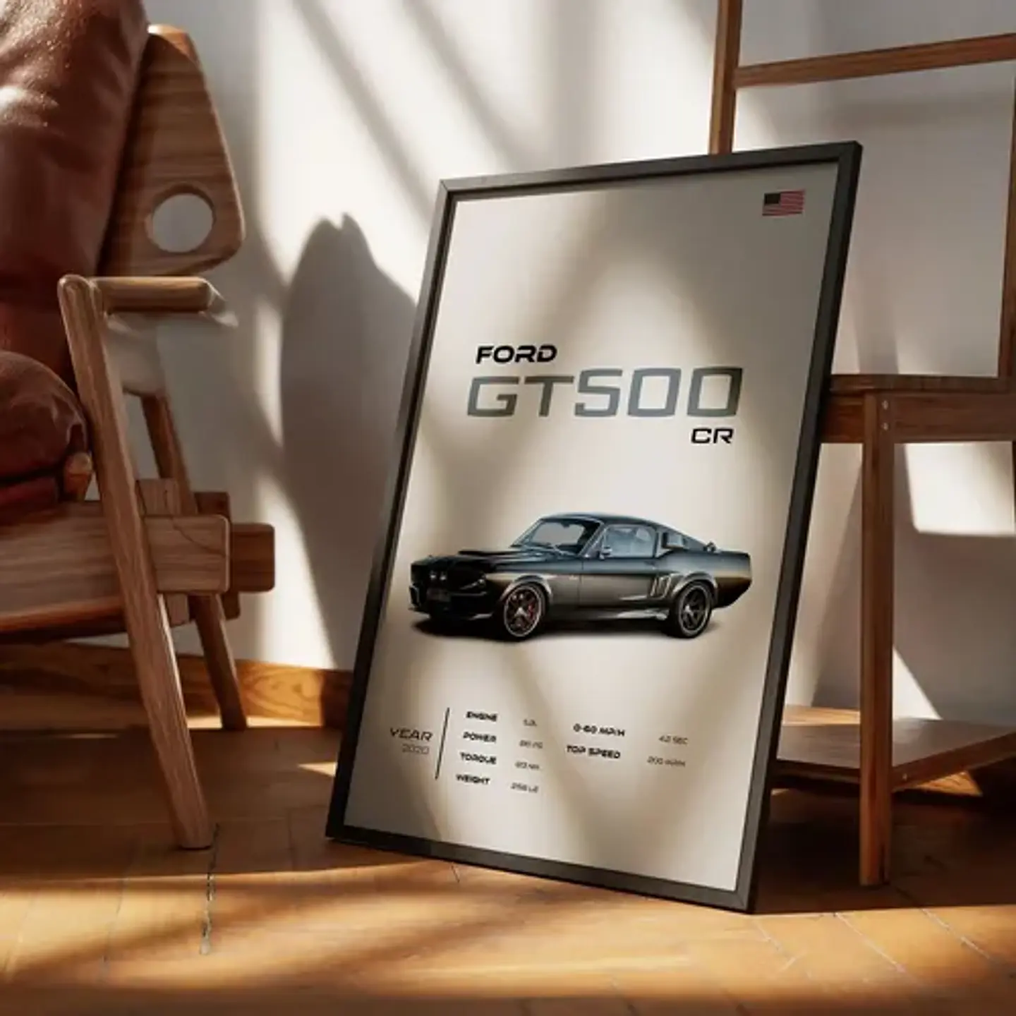 Cuadro Auto Ford Mustang Shelby Gt 500 Cr Deportivo + Marco 2